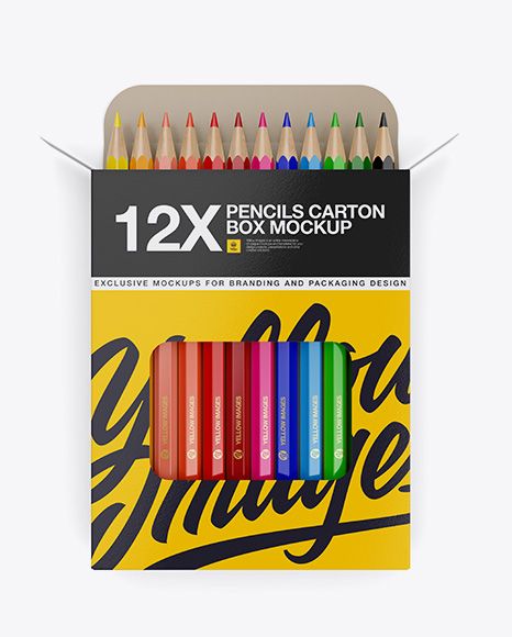 Free PSD Mockup Opened Pencils Carton Pack - Front View Object Mockups